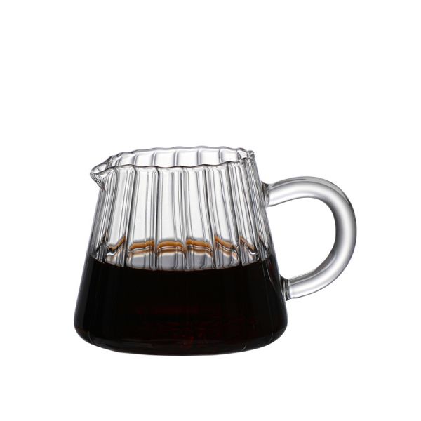 Clear Vertical Striped Spout Milk Jug Borosilicate Glass Drinkware High Temp Resistant