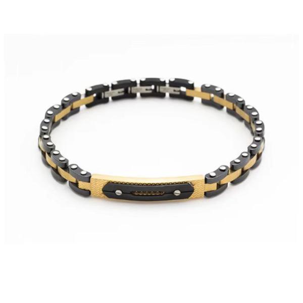 Classic Men Largo Brazalete de acero inoxidable de dos tonos Oro rosa con banda de reloj de plata