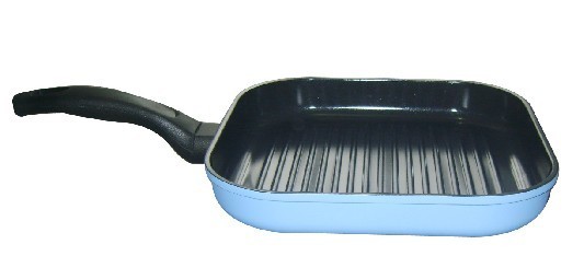 Голубая Нонстик проштемпелеванная квадратная сковорода 24км, керамическое покрыт