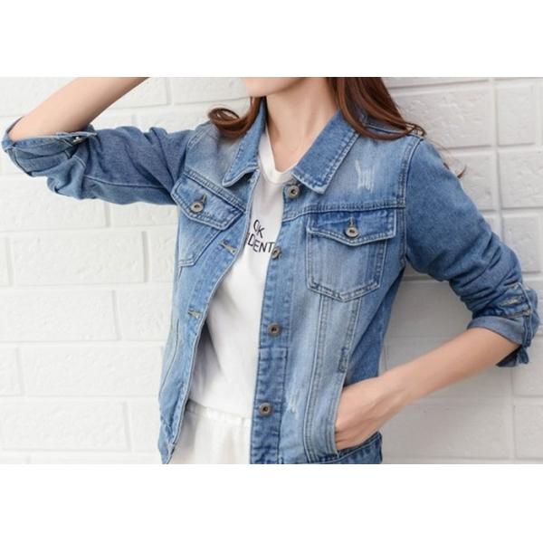 Light Wash Blasting Trucker Youth Ladies Denim Jacket Cotton Denim 28-42 Size