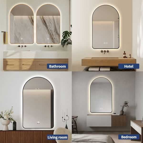 Aluminum Alloy Frame Smart Touch Screen Mirror Shatterproof Arched LED Bathroom Mirror