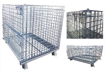 Zinc stacking collapsible wire mesh pallet container with wheels