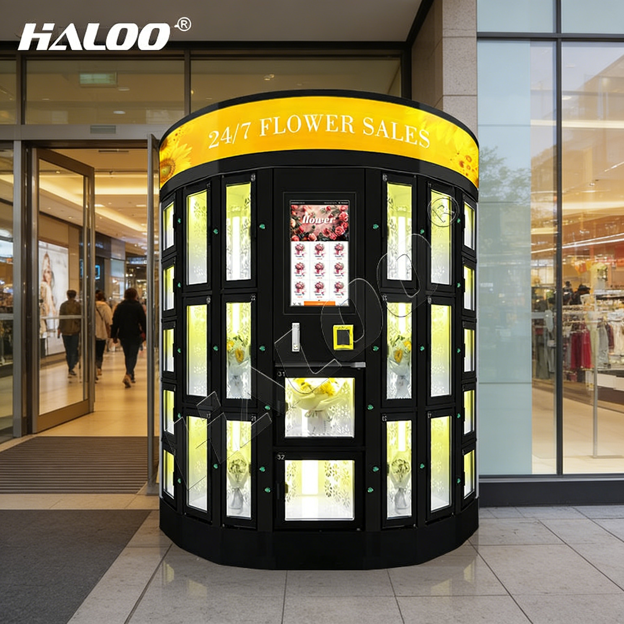 Haloo flower vending machine with thickened metal plate for durability comes with SDK function and refrigeration system