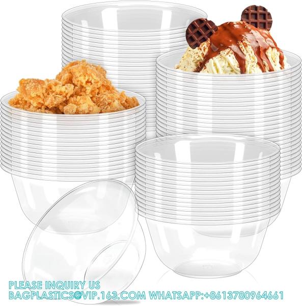 12oz 9oz 6oz Hard Plastic Bowls, Clear Salad Bowl Disposable Soup Ice Cream Candy Serving Bowls Wedding Birthday