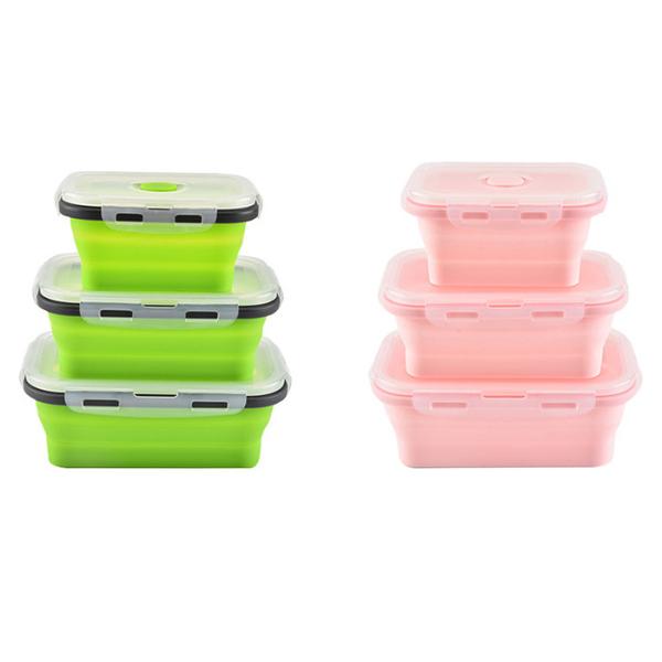 FDA silicone foldable lunch box silicone microwave lunch box portable silicone lunch box