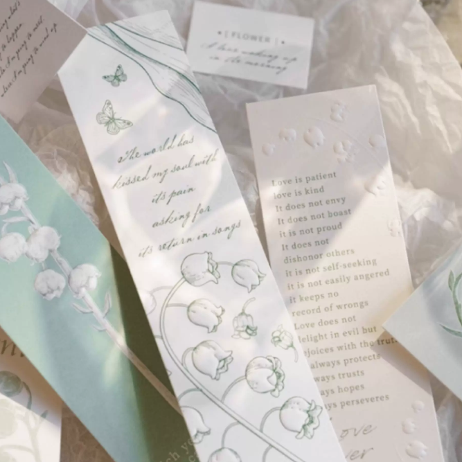 Botanical Paper Bookmarks With Embossed Floral Relief And Storage Box Set