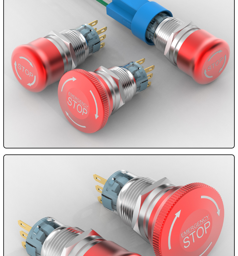 19mm Stainless Steel Metal Emergency Stop Button Switch Self-Locking Mushroom Head Equipment Power Emergency Cutoff