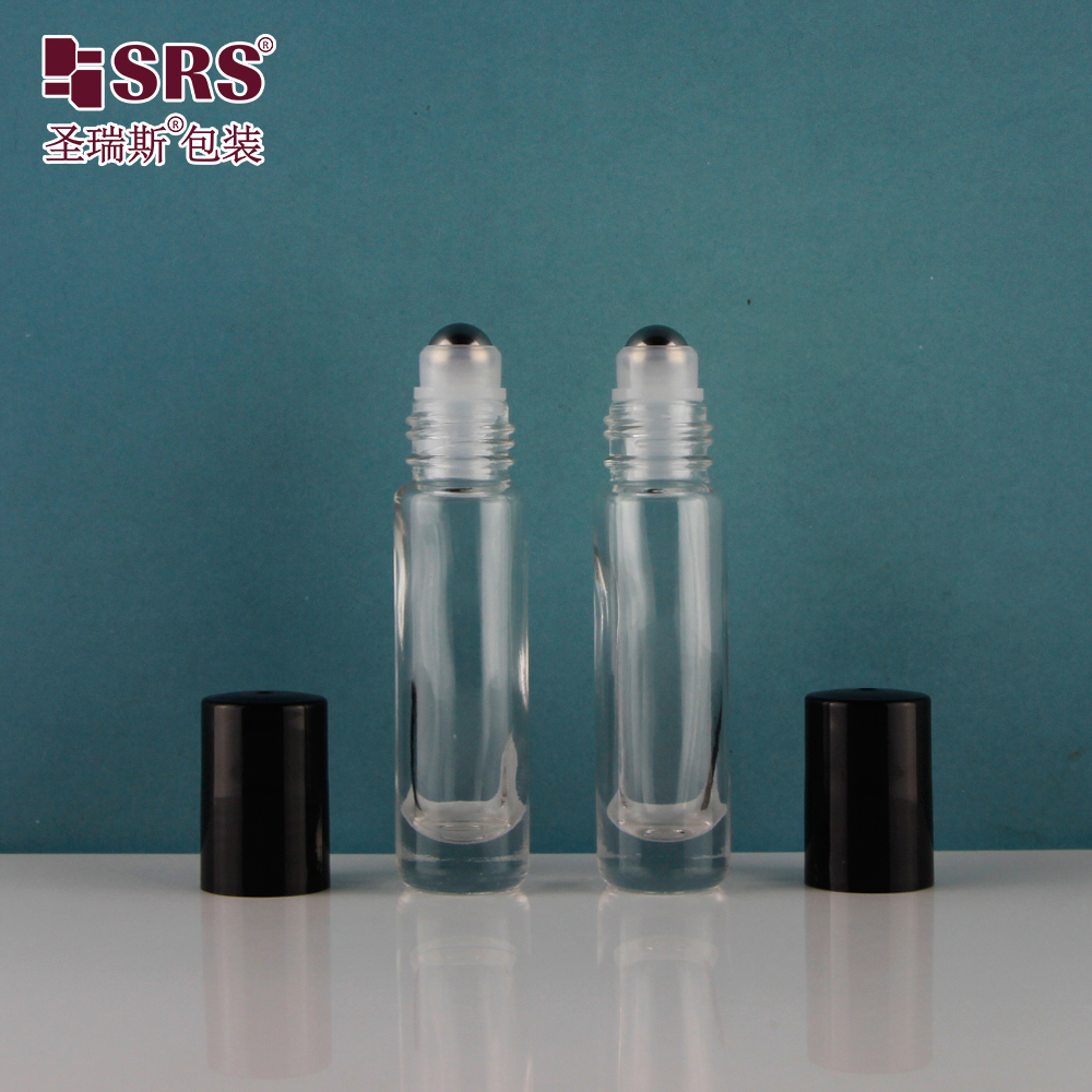 SRS Glass Roller Bottle 8ml Leak Proof Clear Glass Roll On Bottle with Steel Roller Ball for Perfume Essential Oil Fragrance