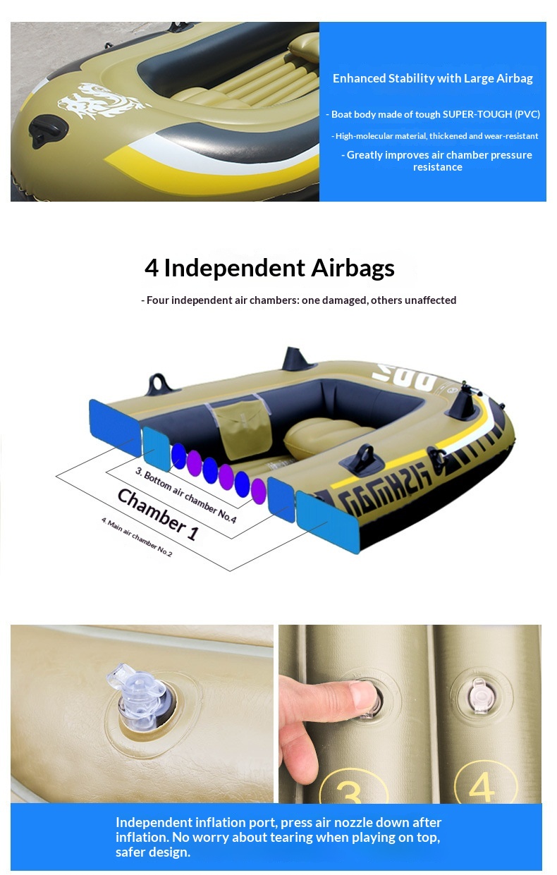 New Thickened Inflatable Kayak Rubber Dinghy Fishing Boat Air-Cushion Craft Lifeboat Outdoor Watercraft 480L Capacity 2-5