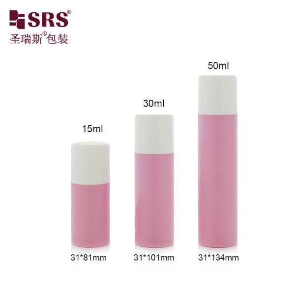 A0211 15ml 30ml 50ml Round Shape Elegant Plastic Airless Pump Lotion Bottle Pink  Snap On Design Pump