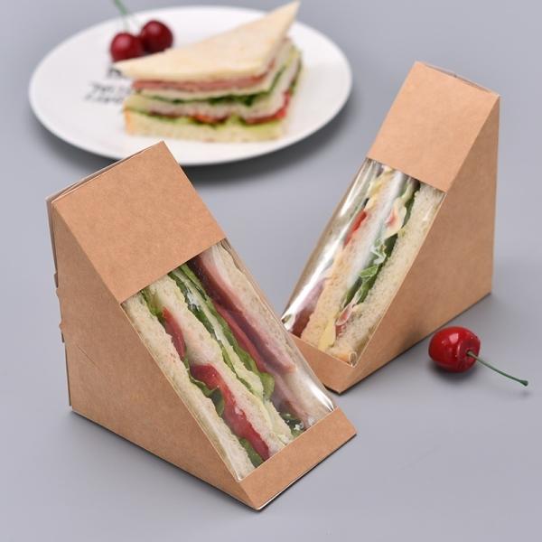 OEM Triangular Transparent Window Breakfast Bread Dessert Packaging Sandwich Paper Box