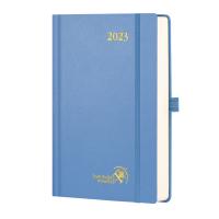 Planejador diário do azul 2023 da capa dura, página semanal mensal da programação 1 pelo planejador do dia