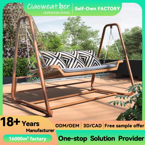 Sillón de balancín de patio al aire libre Hotel de ocio Jardín doble patentado Rattan impermeable tamaño 7 * 1.4mm para oficina en el hogar