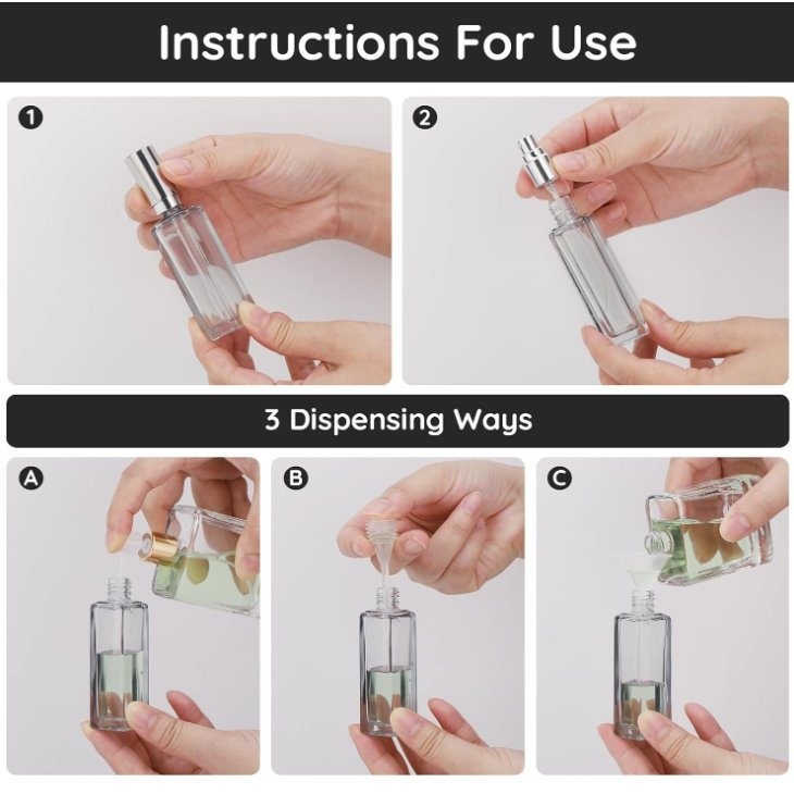 Diversity Portable Square Empty Glass Perfume Atomizer Bottle with Spray Applicator