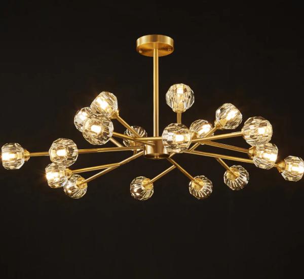Round Cluster Crystal Ball Chandelier in Brass Finish for Dining Room Living Room