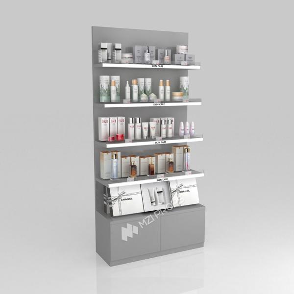 Présentoir de maquillage en bois gris simple pour comptoir, pour l'affichage et l'image de marque en magasin