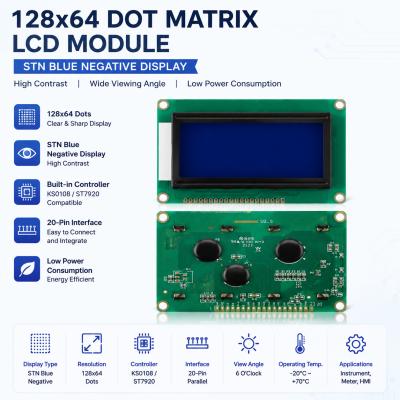 128x64 STN Blue Negative Monochrome LCD Display Graphic LCD Display Module ST7920 Controller Replacement