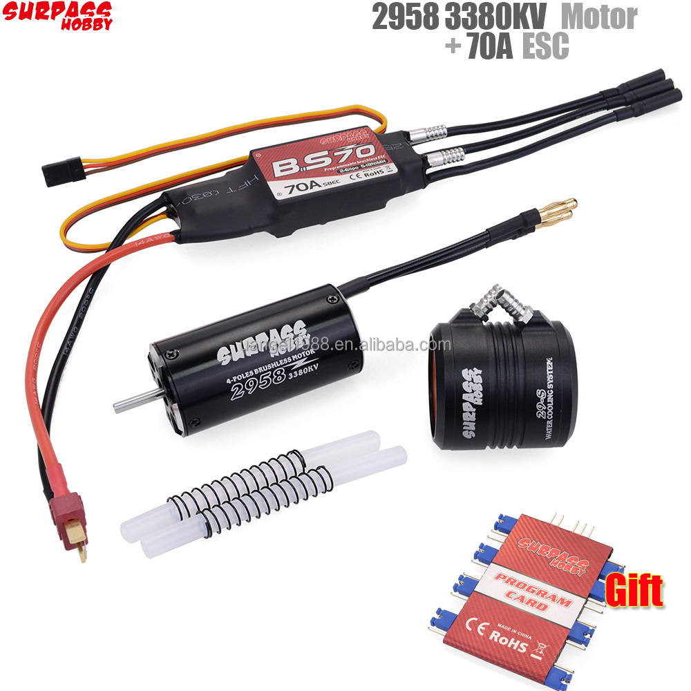Waterproof 2958 3380KV Motor W/ Water Cooling  70A Brushless ESC Programming Card For RC Boat Toy Parts