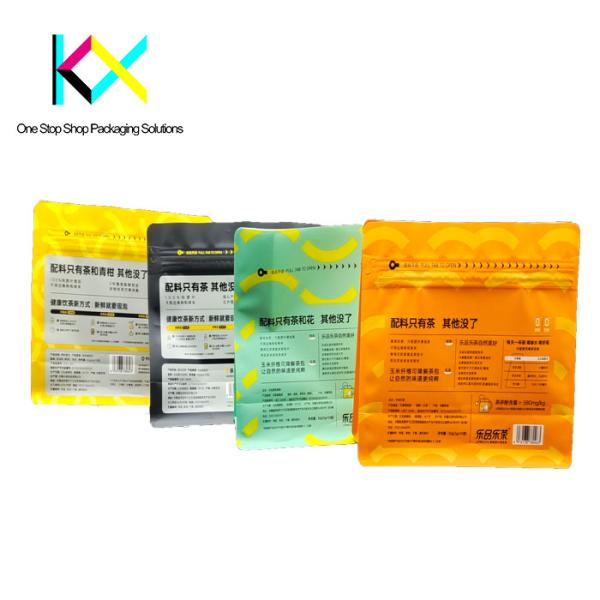Side Zipper Eco Friendly Tea Bag Packaging with Customizable Flat Bottom in Various Sizes