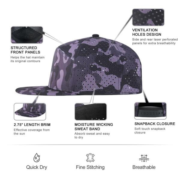 Customized Snapback Hat Adjustable Performance Laser Cut Hole Perforated Snapback Cap