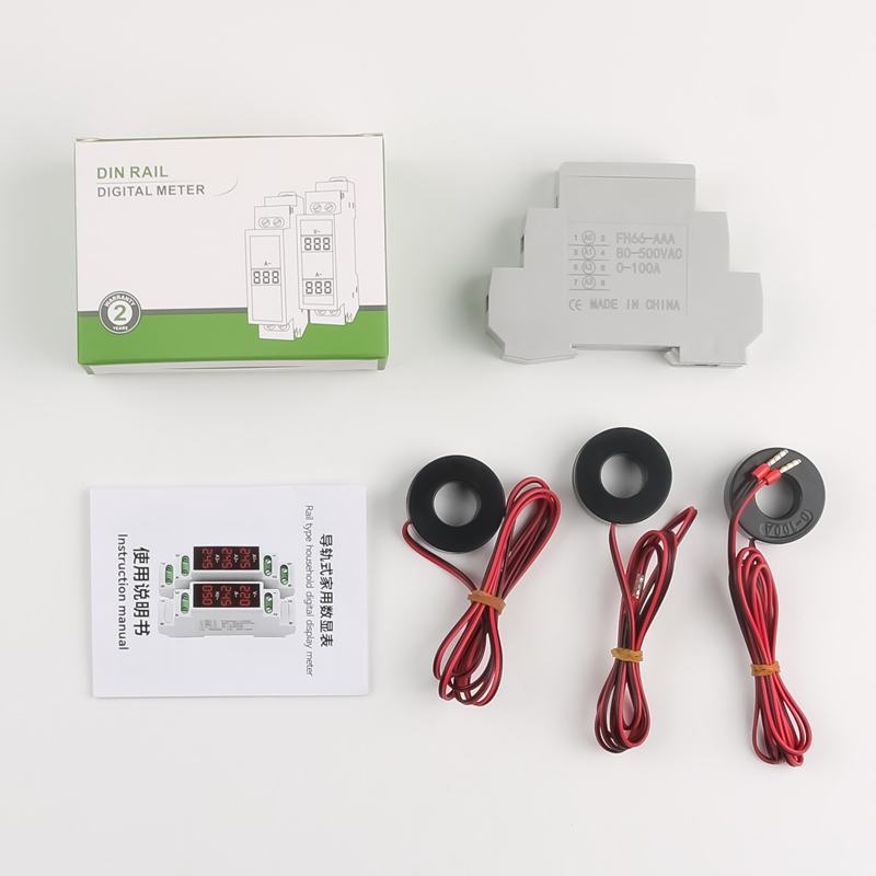 DIN Rail Mount Three Phase Mini Voltmeter AC 80-500V 0-100A Ammeter LED Digital Display IP65 Rated ABS Material Frequency Meter