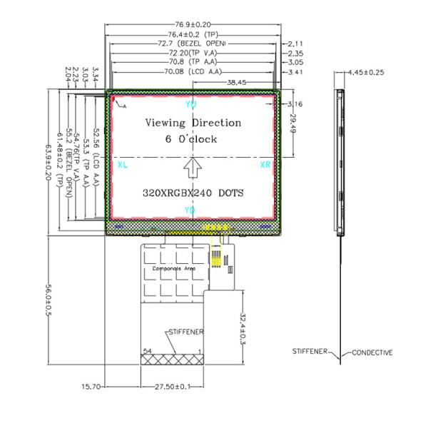 Pin интерфейса 54 RGB дисплея дюйма TFT QVGA 320x240 3,5 с СИД освещает контржурным светом