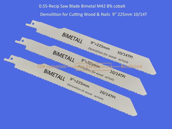 Recip Saw Blade Bimetal M42 8% cobalt Demolition for Cutting Wood & Nails  9 225mm 10/14T,Power Tools