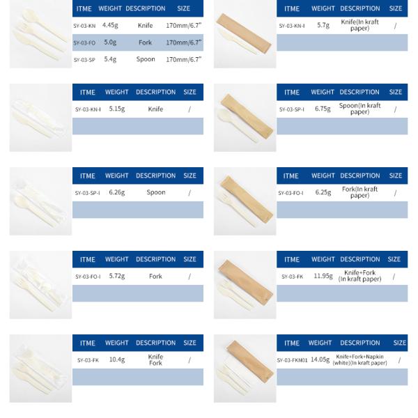 PSM Disposable Eco Friendly Cutlery Biodegradable For Camping