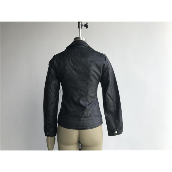 Black Ladies PU Jacket With Lapel Neck , Womens Faux Leather Coat TW74289