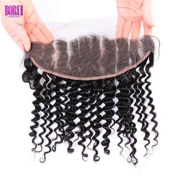 Indian Remy Deep Wave Hair , 13*4 Pre Plucked Lace Frontal Bleached Knots