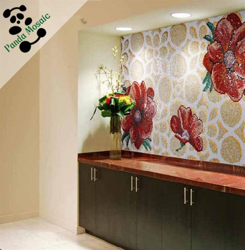 MB SMM123 Chinese Beautiful Glass Mosaic Handmade Flower Wall Mural Tile Peony Pattern Mosaic Tile Picture