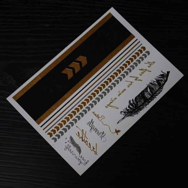 Gold foil water tattoo sticker. Metallic tattoo sticker. gold, silver & black foil tattoo