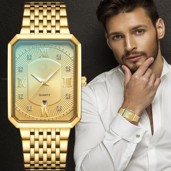 Stainless Steel Luxury Military Quartz Watch Square Metal Watches For Men