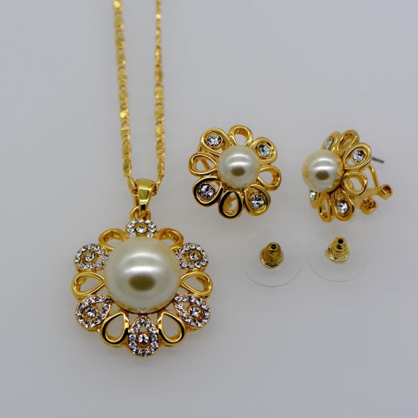 Pearl Trendy luxury crystal Necklace pendant 18K Real Gold Plated Necklace Earrings