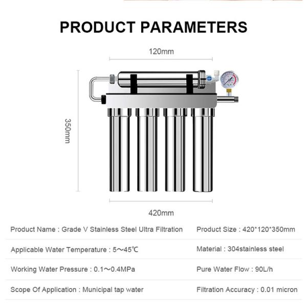 Durable Latest Household 5 Stages Stainless Steel Tankless Water Filtration System Purifier