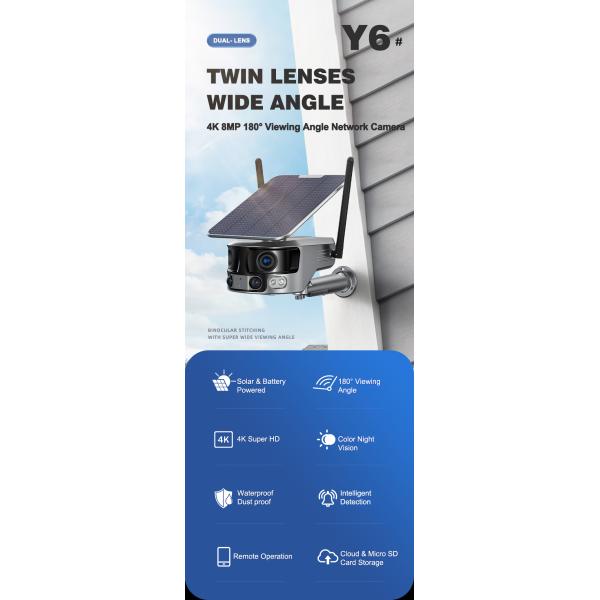 Eight Million Horizontal Articulation Outdoor Solar Camera Wifi Dual Lens CCTV Camera