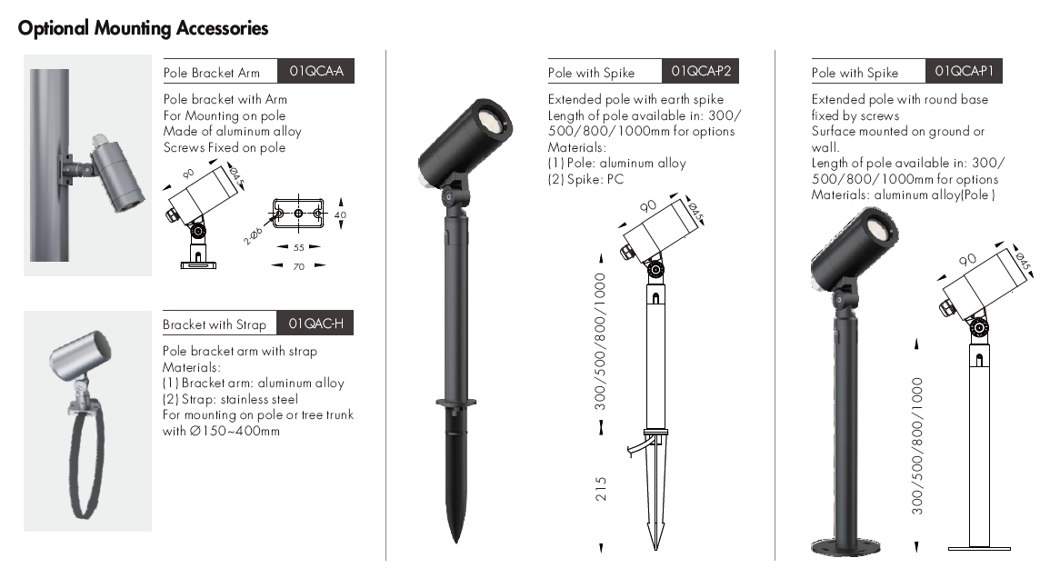 2W 3W 4W 6W Outdoor LED Spotlight with Extended Pole for Wall / Ceiling/ Ground Surface Mouting