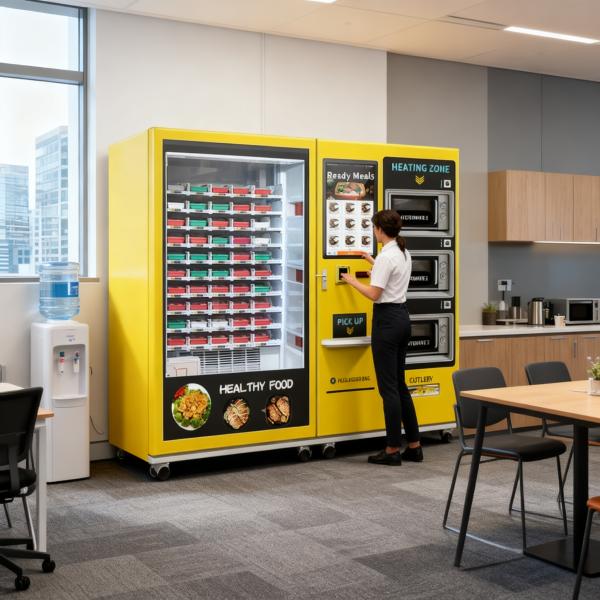 32 inch touch screen large capacity semi-automatic lunch box machine with 3 microwave ovens, customizable stickers for the entire machine