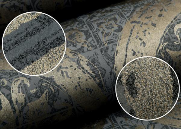Waterproof Circle Retro Vintage Wallcovering / 0.53*10M Black Bedroom Wallpaper