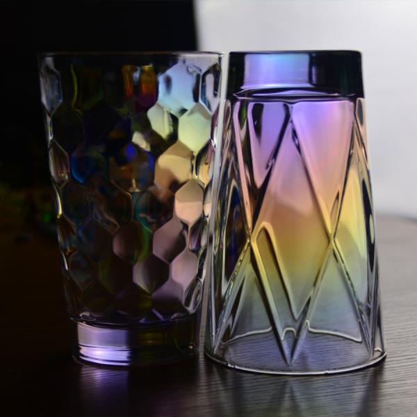 Ion Plated Rainbowl 16 Oz Stemless Wine Glass , Antique Crystal Wine Glasses