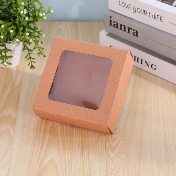 Экологически чистые переработанные коробки для упаковки подарков из крафт-бумаги, сахара и шоколада с вырезанным окном