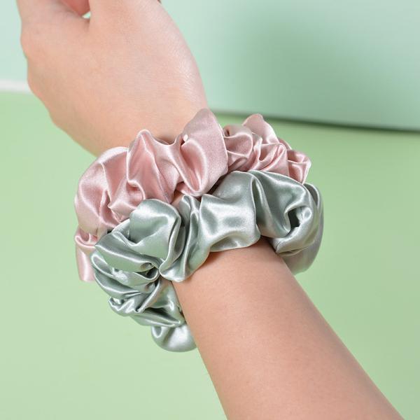 100% Pure Mulberry Silk Pink Oversized Scrunchies Silk Hair Ties Elastics Ponytail Holder