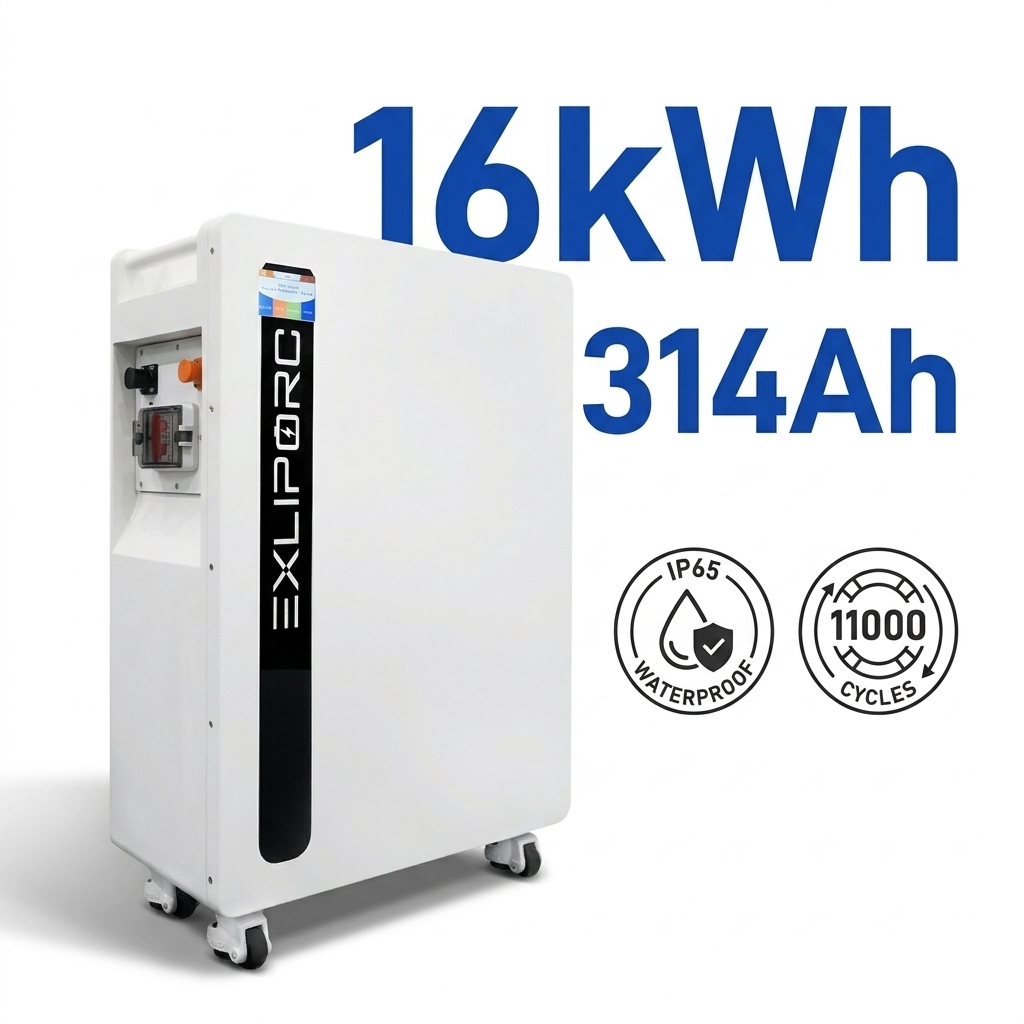 EXLIPORC 16kWh 51.2V 314Ah LiFePO4 Outdoor Battery System — IP65 Dust-Tight & Water-Resistant for Commercial and Off-Grid Applications