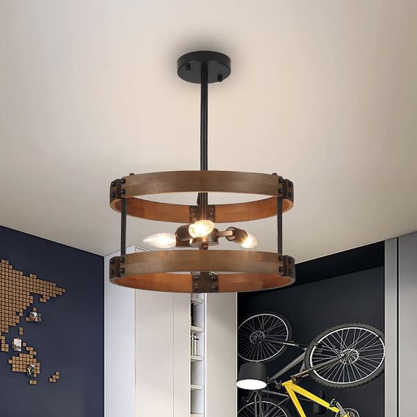 Rustic Farmhouse Ceiling Light 3-Light Semi Mount Chandelier(WH-CI-133)