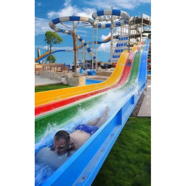 Curved Rainbow Racing Slide 3-Lane Racing Fiberglass 6-8mm For Commercial Water Parks Swimming Pools All Ages