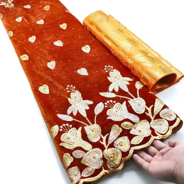 African Velvet Lace Fabric French Lace with Sequin Embroidery Fabric for Party Dress