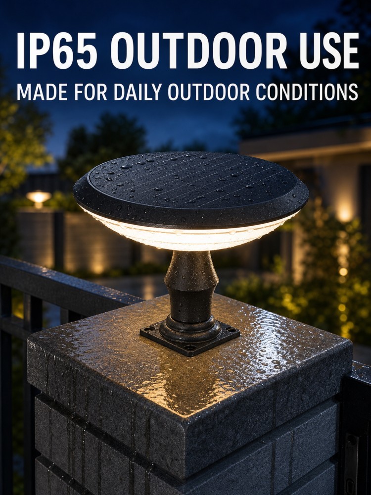 30W 1800LM Round Shape OSRAM 2835 LED Solar Post Cap Light IP65 Waterproof Die Cast Aluminum 3 To 5 Rainy Days For Courtyard Villa Pillar