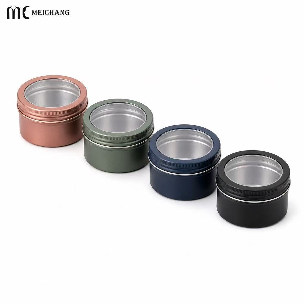 15ml–150ml Round Aluminum Screw Top Tin Jar with Clear PVC Window Lid (MC-809）