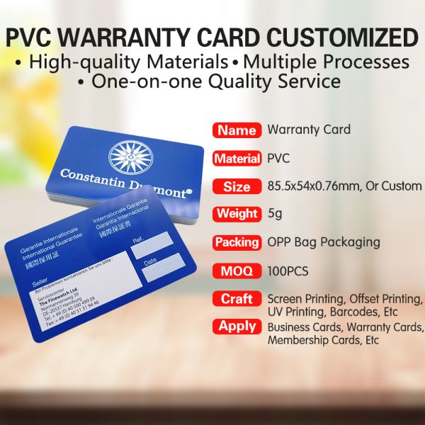 Custom Writable Pvc Plastic Authenticity Certificate Membership Luxury Brand Bag Jewelry Warranty Card