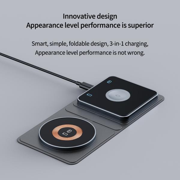 Мобильный телефон Часы Ушные 15 Вт складное путешествие Беспроводное зарядное устройство Синий и серый